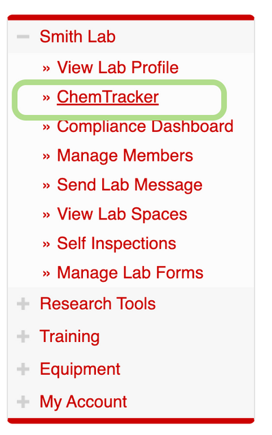 BioRAFT welcome screen: select ChemTracker from lab menu